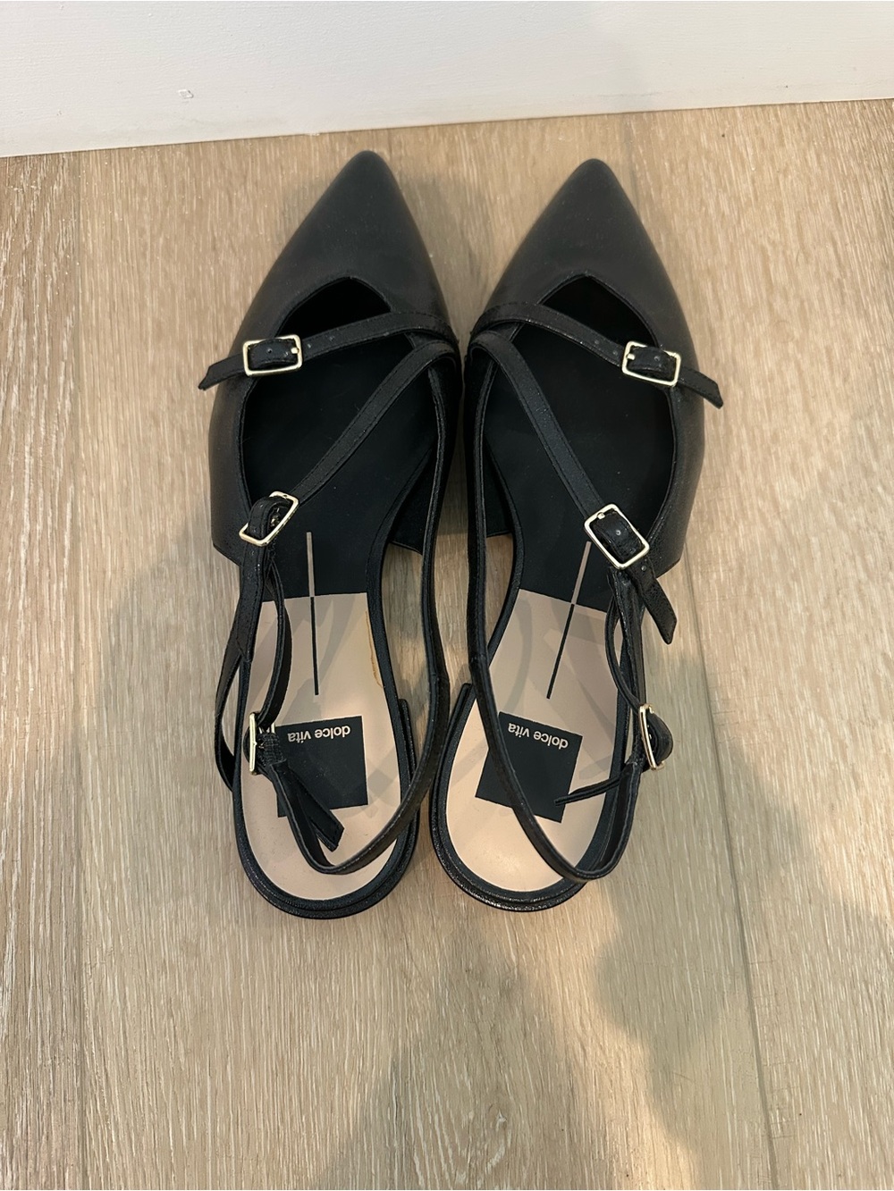 Dolce Vita Pointed-Toe Slingback Double-Strap Black Flats